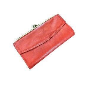 Rolfs Wallet Womens One Size Red Leather Envelope Kiss Lock Coin Cowhide ID